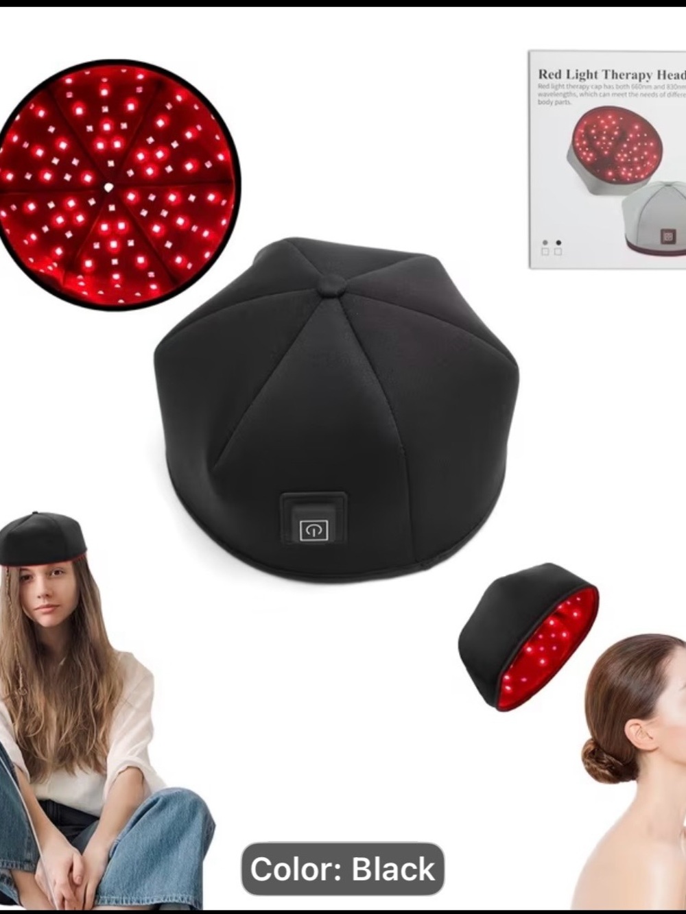 Black Red Light Therapy Cap - Scalp Hair Growth Treatment